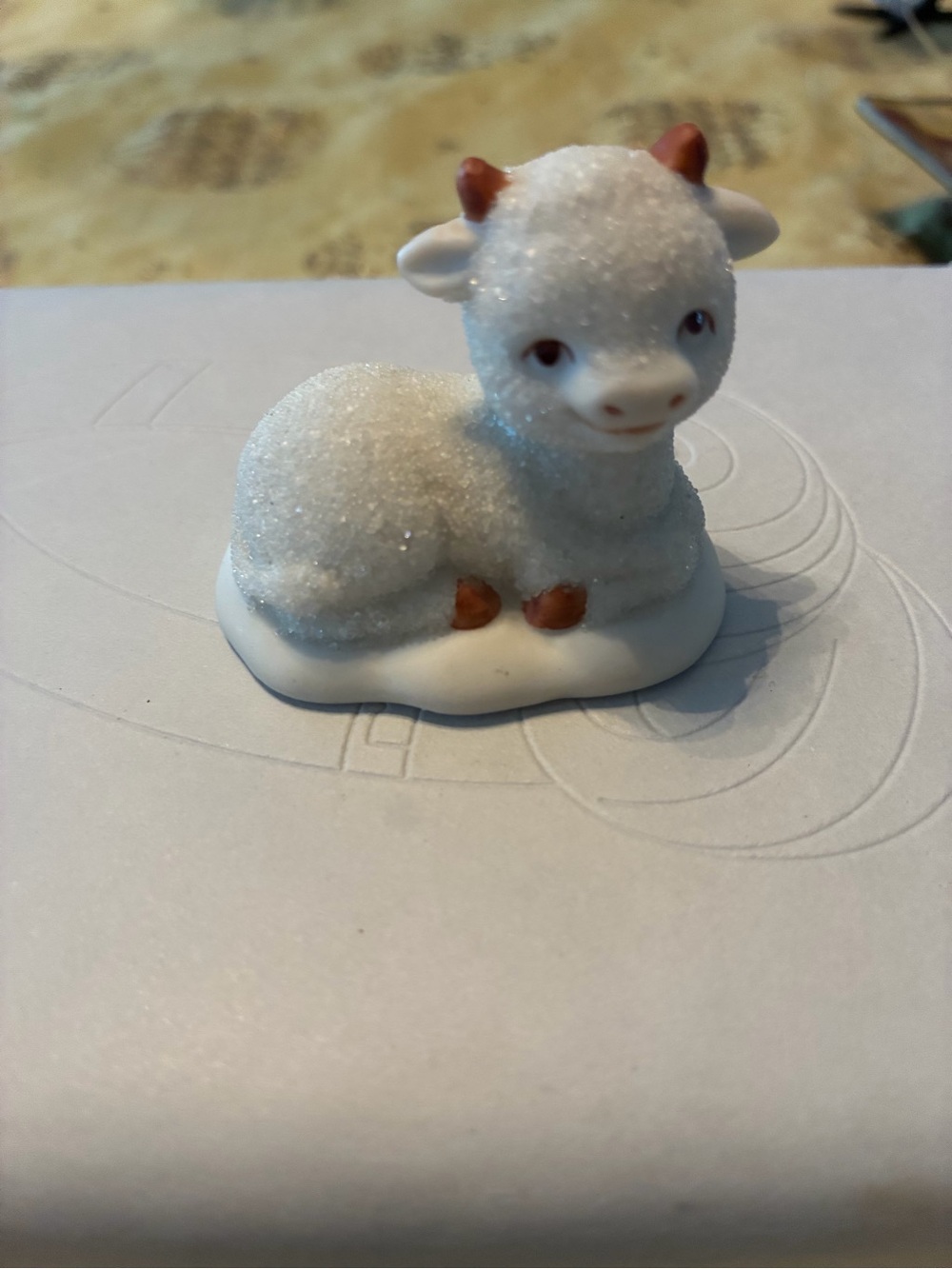 Homco White Glitter Lamb Figurine with Brown Horns and Hooves 5609